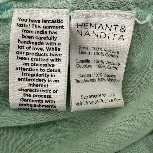 Hemant & Nandita Maxi Dress Women’s Size Medium Green Floral V-Neck Boho Style - Picture 12 of 15